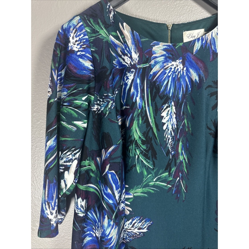 ELIZA J Womens Size 14W Sheath Dress Green Floral 3/4 Sleeve Classic Work - Picture 2 of 8